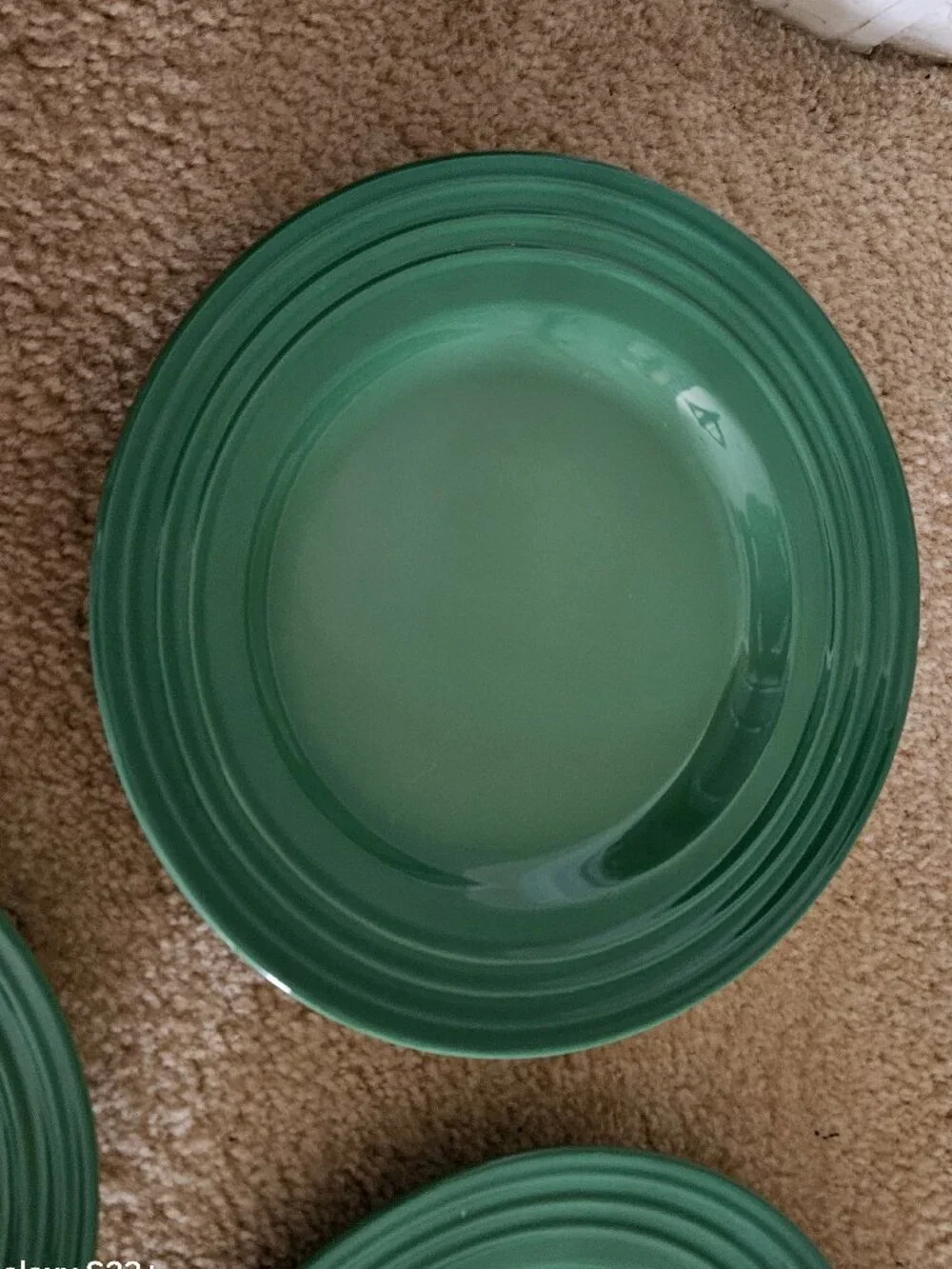 3 RARE LE CREUSET STONEWARE SUMMER GREEN RIMMED PASTA SOUP SALAD BOWL DISH PLATE